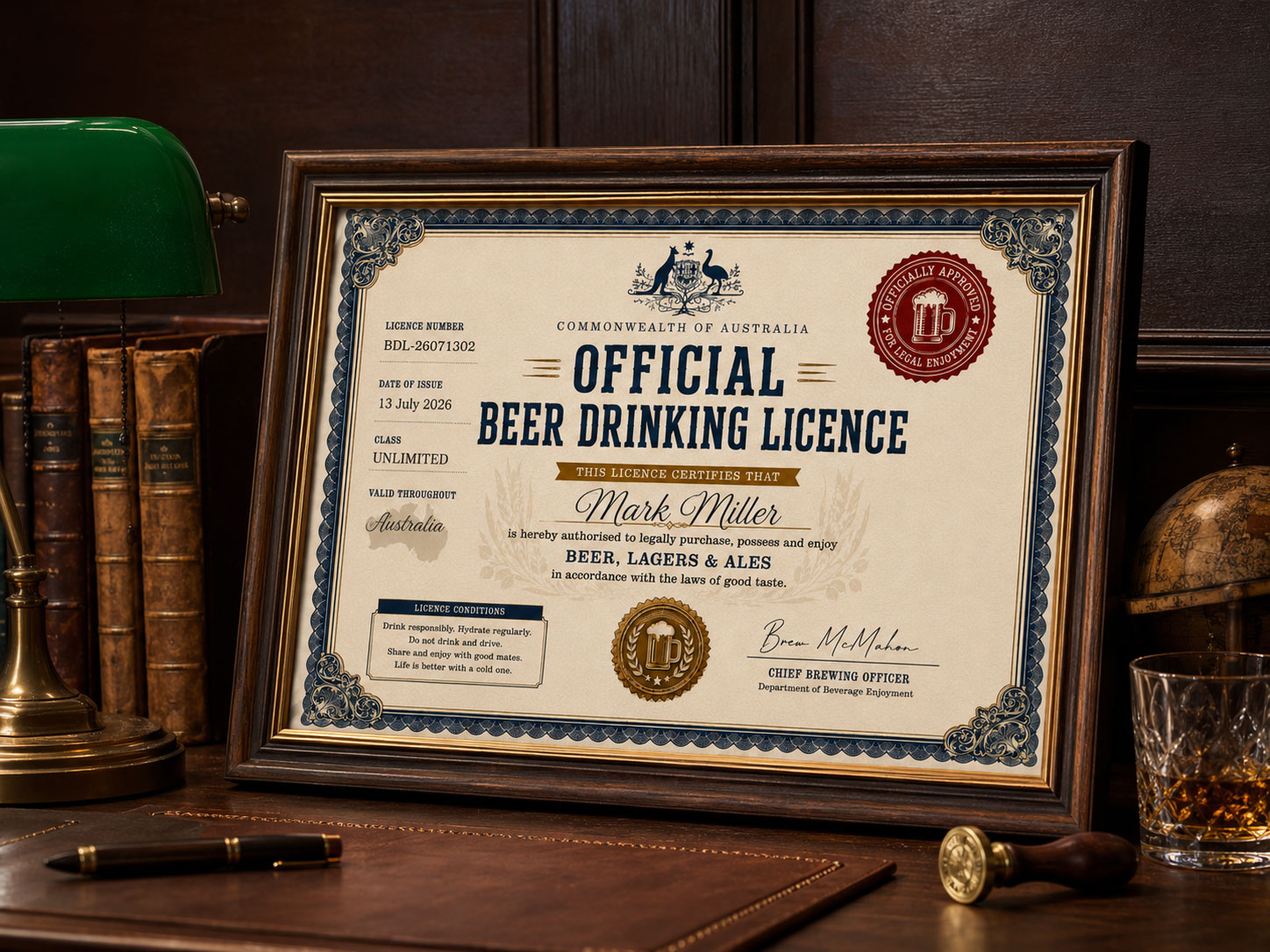 Beer Drinking Licence novelty present
